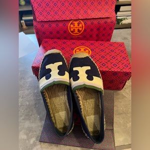 Tory Burch Navy and Cream Espadrilles